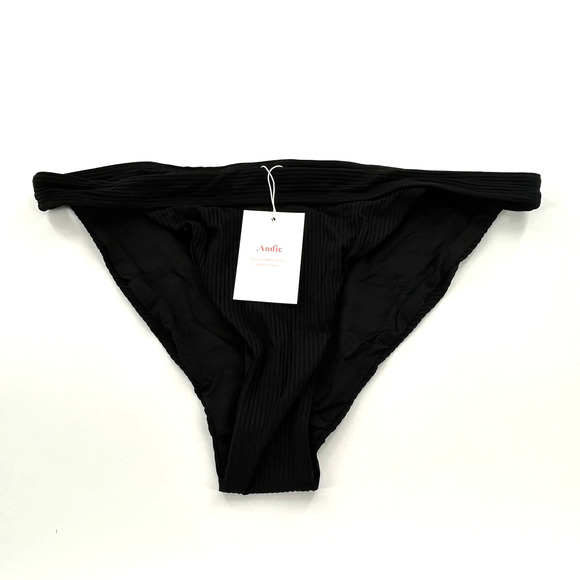 Andie Swim Solid Black Banded Cheeky Ribbed Bikini Bottom NEW Women's Size XL - Picture 1 of 12